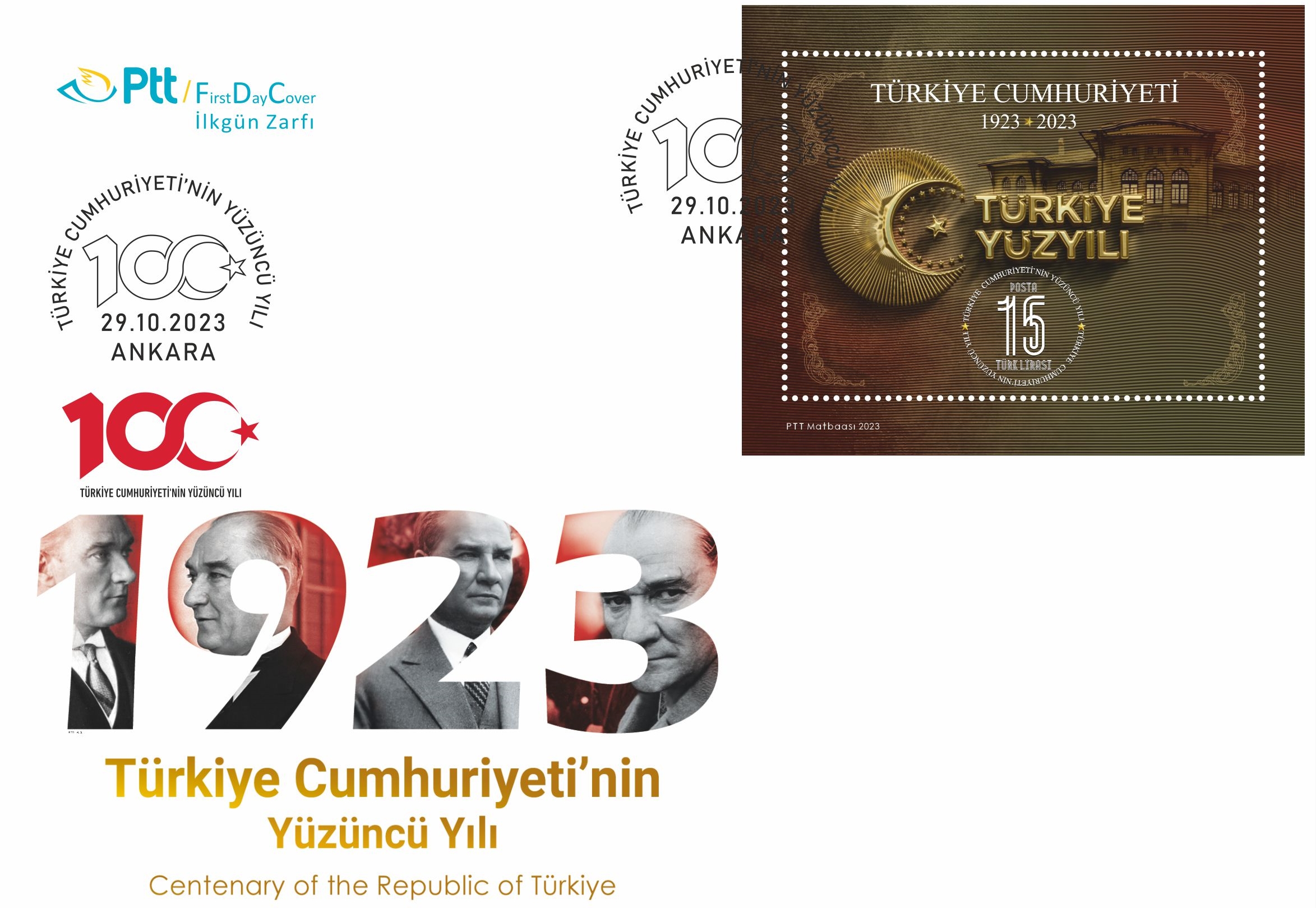 PTT’den “Türkiye Cumhuriyeti’nin Yüzüncü Yılı” konulu anma pulu ve ilk gün zarfı
